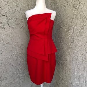 Black Halo Strapless Red Peplum Style Dress Sz 8